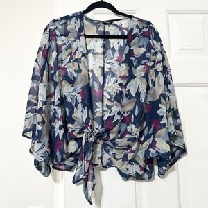 Mark Edwards Studio floral print kimono style Cropped top OSFM Sheer‎ Feminine